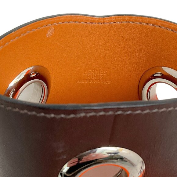 Hermes Brown Leather Grommet Cuff Bracelet - Picture 6 of 6